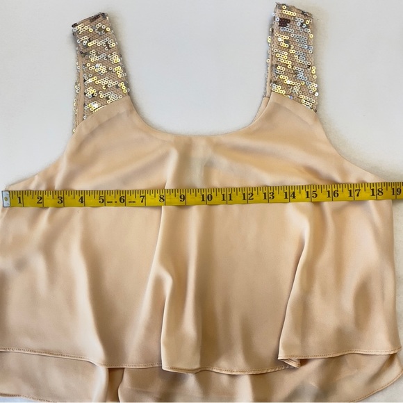 Forever 21 Light Peach Layered Tank Top Sequin Strap Chiffon Double Tier Medium - Picture 8 of 9
